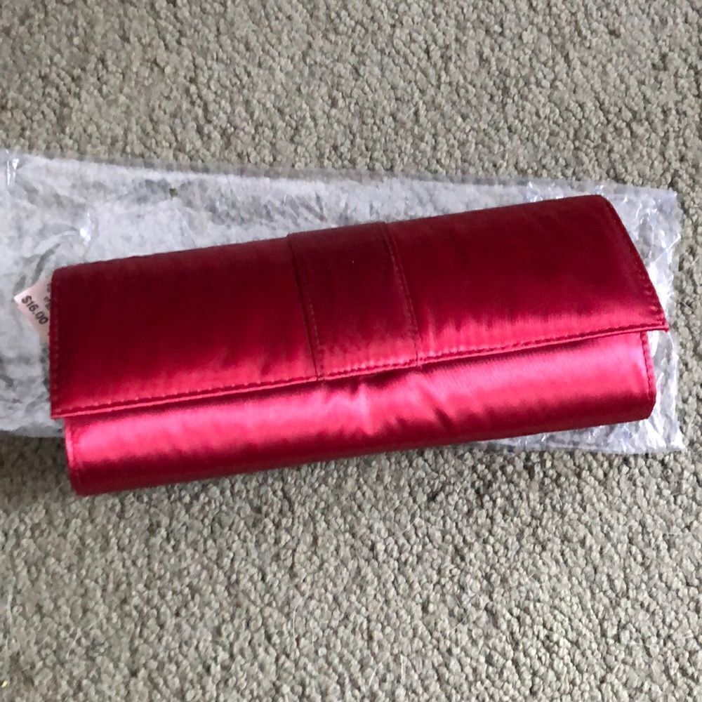 NWT Red Satin Clutch w/Strap